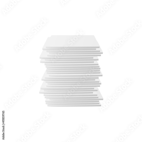 High stack of square white beer coasters realistic vector illustration isolated.