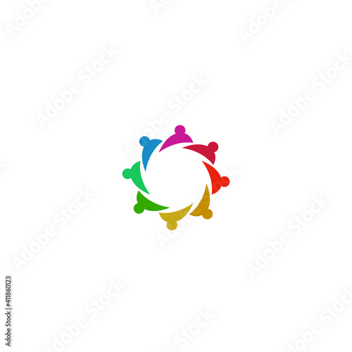 Colorful People in circle together sign, symbol, artwork isolated on white