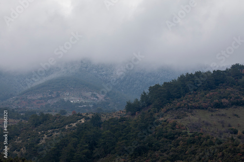 Fog, sky and Mountain Landscape