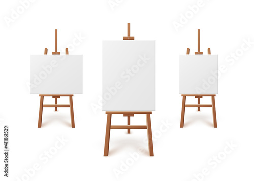 Wooden easels with blank canvas for painting art a set of vector illustrations