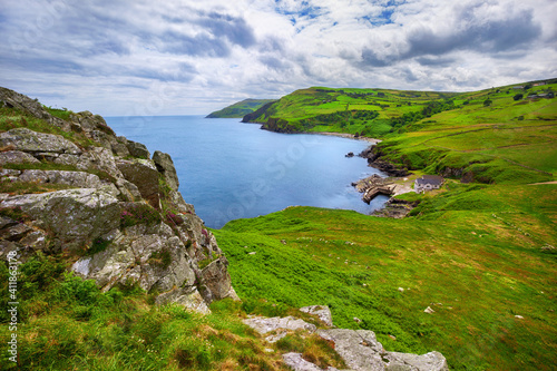 View from Torr Head on the Causeway Coast of Northern Ireland on a sunny day photo