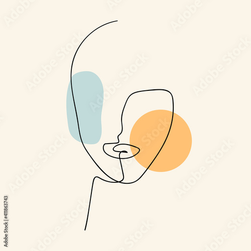 Abstract one line surreal face portrait. Vector illustration. Simple human head sketch. Digitally created drawing in minimalist style.