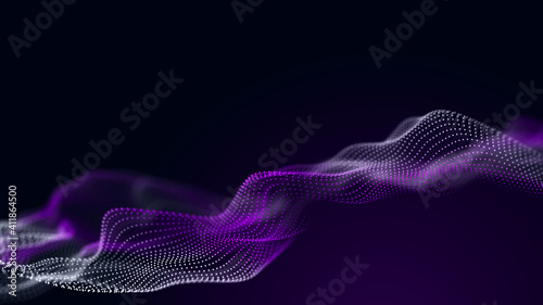 Abstract wave of sound particles. Equalizer for music. Signal transmission. 3d rendering. © Olena