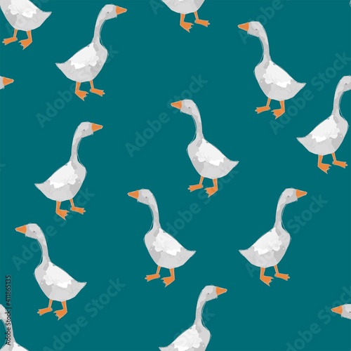 Seamless pattern hand drawn cute goose vector illustration bird