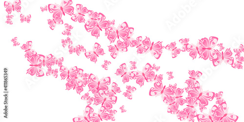 Romantic pink butterflies abstract vector illustration. Summer beautiful moths. Decorative butterflies abstract fantasy background. Sensitive wings insects patten. Nature beings.