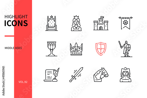Middle ages - modern line design style icons set