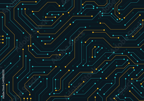 Electronic circuit board close up. Motherboard digital chip. High-tech technology background