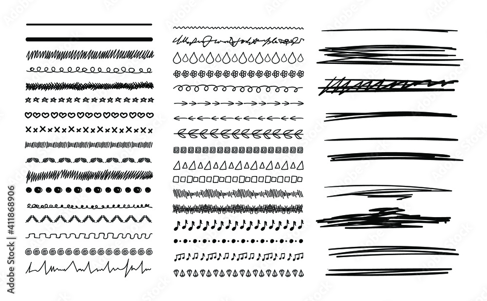 Vector Set of Black Hand Drawn Doodle Lines Isolated on White Background, Design Elements, Black and White.
Vector Set of Black Hand Drawn Doodle Lines Isolated on White Background, Design Elements, Black and White.