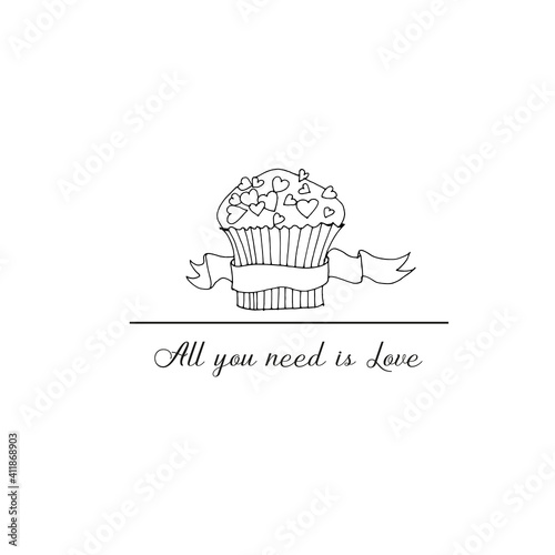 Card illustration about Love. Vector sketch and Quotes