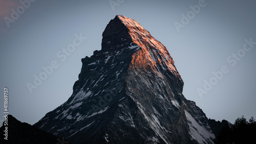 Reflection of the sunset on the Matterhorn
