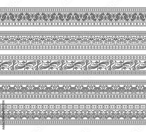 Abstract ethnic nature seamless line art stripes set