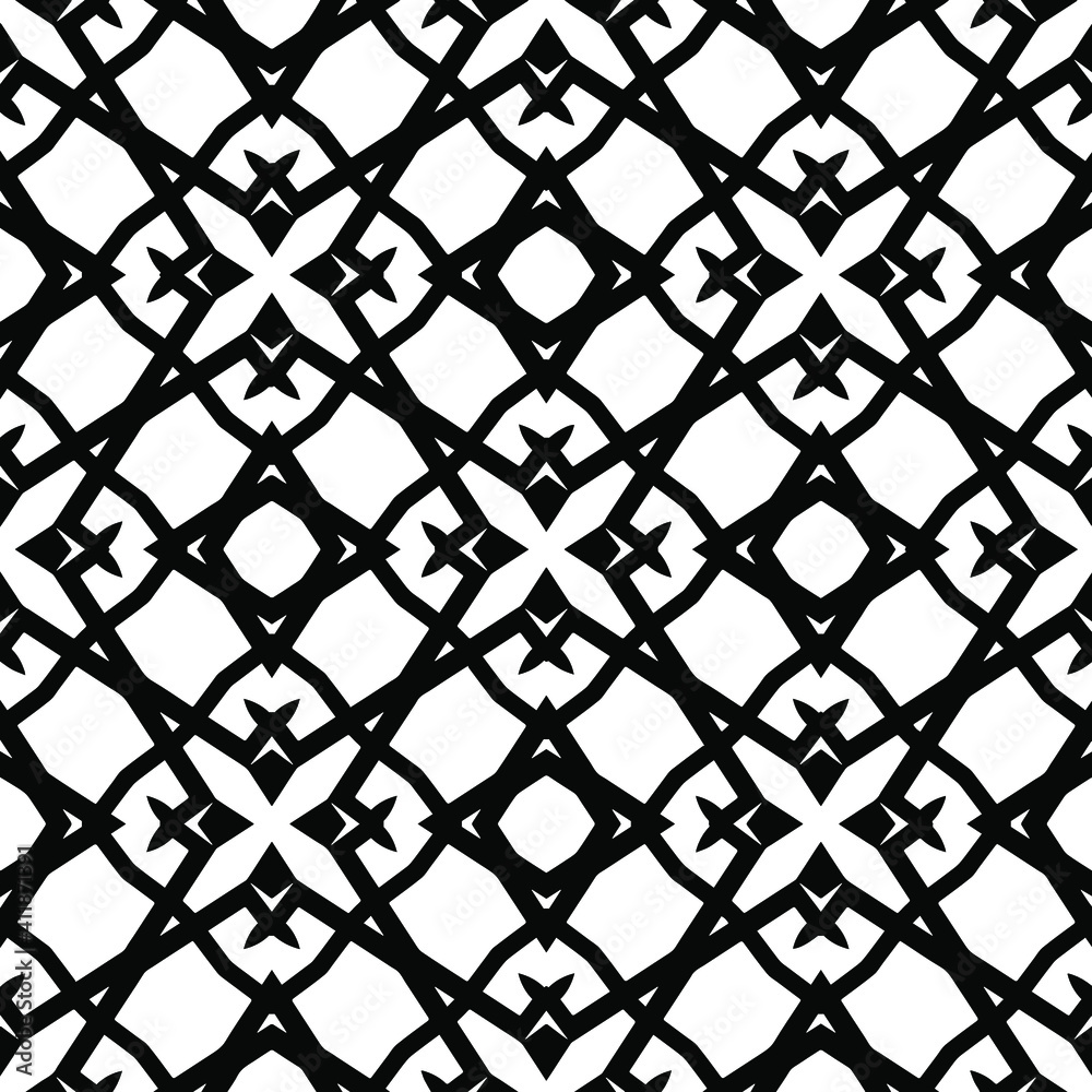 Fototapeta premium Geometric vector pattern with triangular elements. Seamless abstract ornament for wallpapers and backgrounds. Black and white colors.