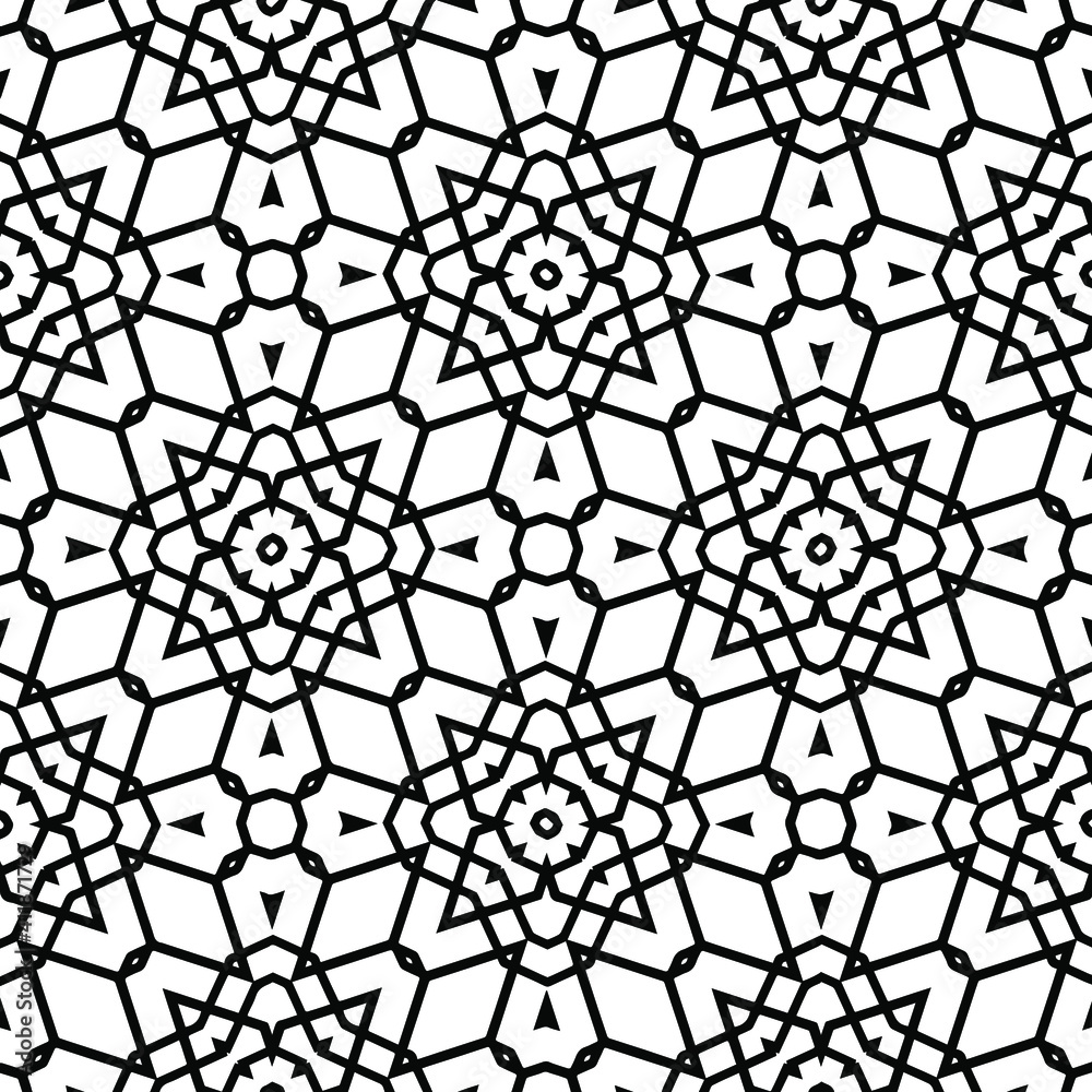 Geometric vector pattern with triangular elements. Seamless abstract ornament for wallpapers and backgrounds. Black and white colors. Geometric vector pattern with triangular elements. Seamless abstract ornament for wallpapers and backgrounds. Black and white colors.