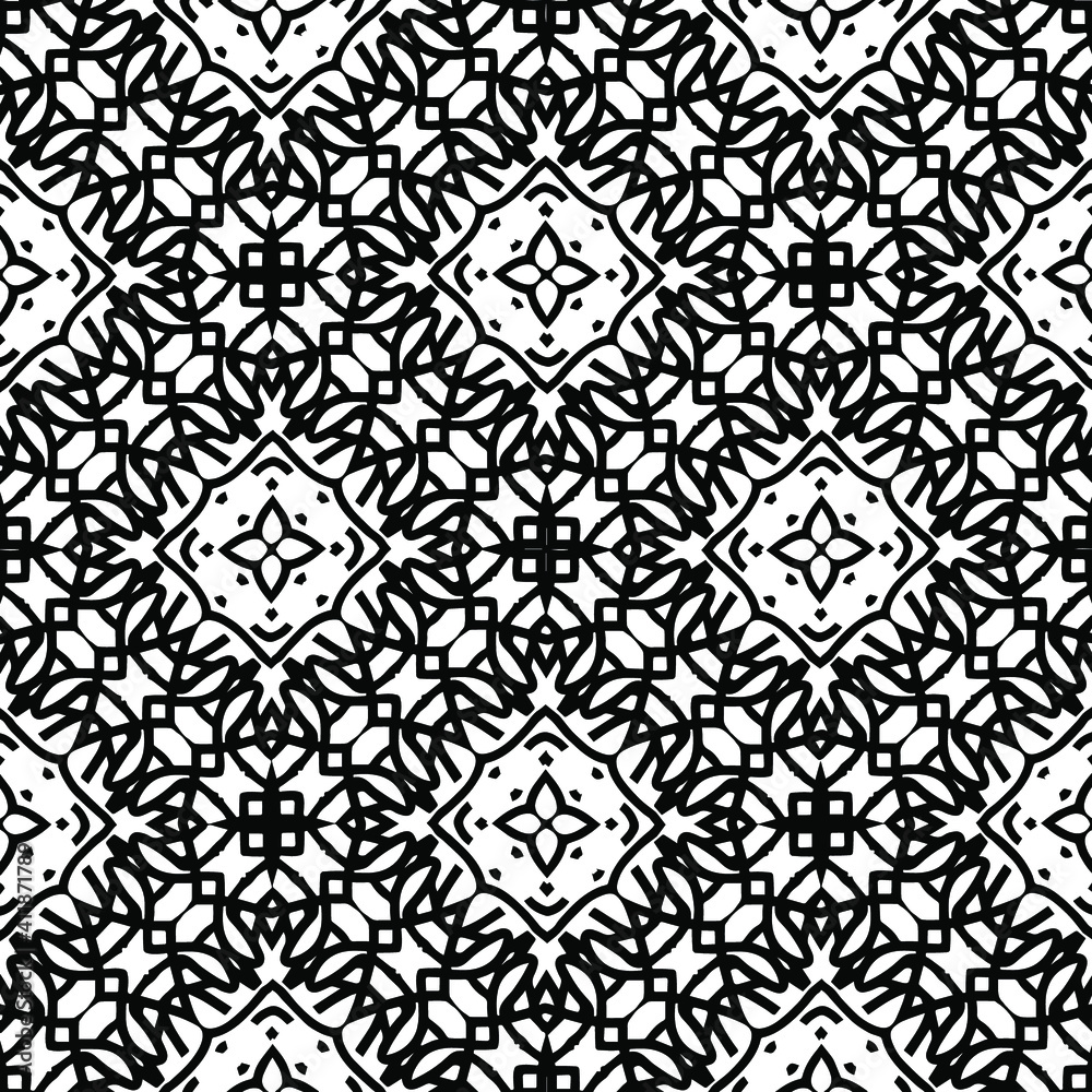 Geometric vector pattern with triangular elements. Seamless abstract ornament for wallpapers and backgrounds. Black and white colors. Geometric vector pattern with triangular elements. Seamless abstract ornament for wallpapers and backgrounds. Black and white colors.