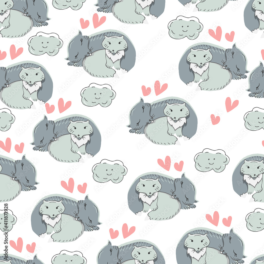 Fototapeta premium Vector seamless pattern for kids with cute nordic baby animals. Scandinavian style.