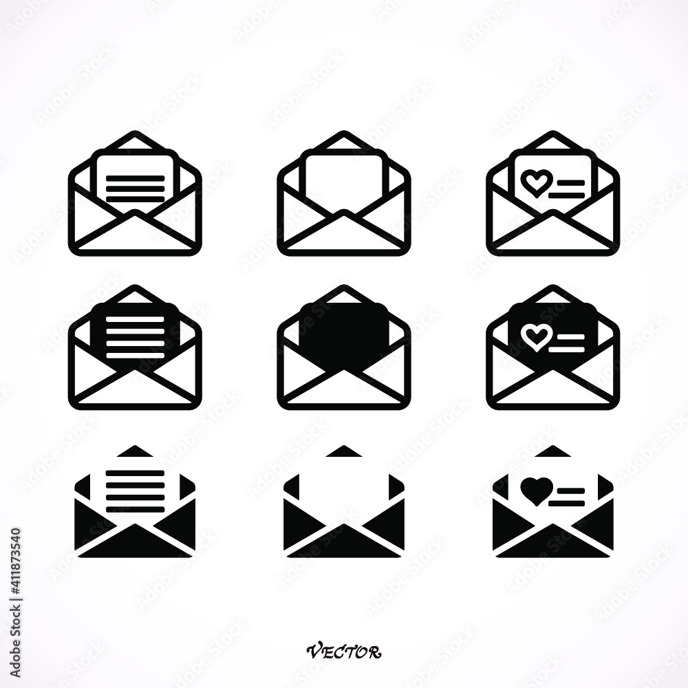 set Open mail icon vector, eps10, illustration, picture, flat, icon, art, drawing, stock set Open mail icon vector, eps10, illustration, picture, flat, icon, art, drawing, stock
