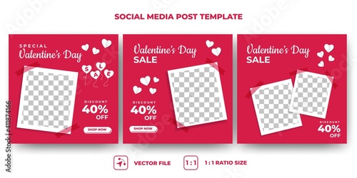 Set of Editable banner template design. Valentine's sale social media banner design. Red background with love decoration. Suitable for social media, and banners. Vector design with a photo collage
