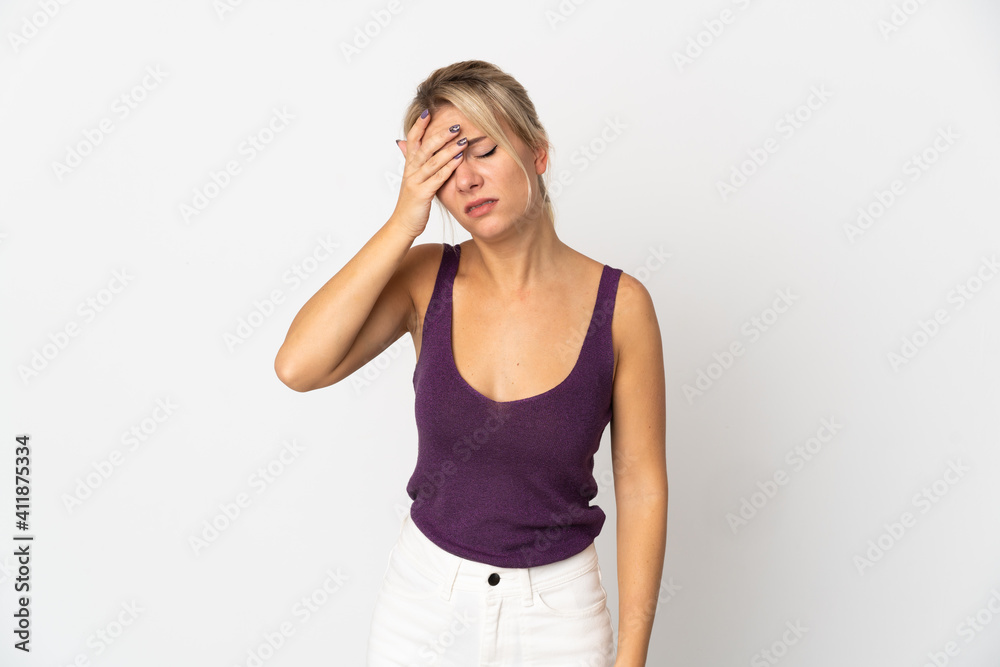 Young Russian woman isolated on white background with headache