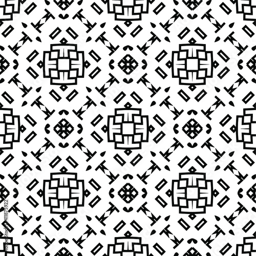 Geometric vector pattern with triangular elements. Seamless abstract ornament for wallpapers and backgrounds. Black and white colors.