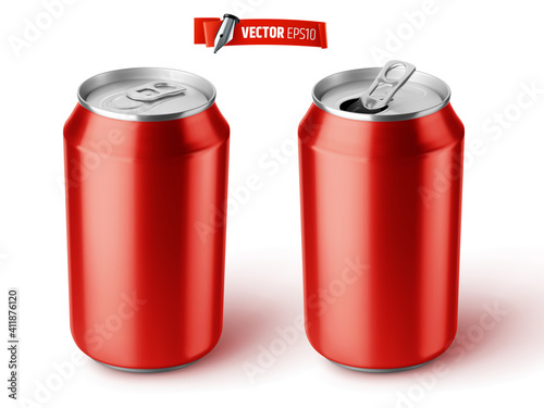 Canettes de soda rouges vectorielles sur fond blanc