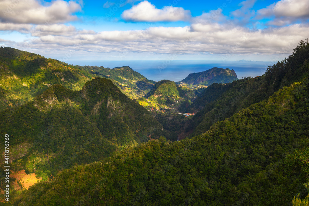 Valley of the Ribeira da Metade on Madeira as seen from the Balcoes viewpoint