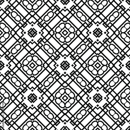 Geometric vector pattern with triangular elements. Seamless abstract ornament for wallpapers and backgrounds. Black and white colors.