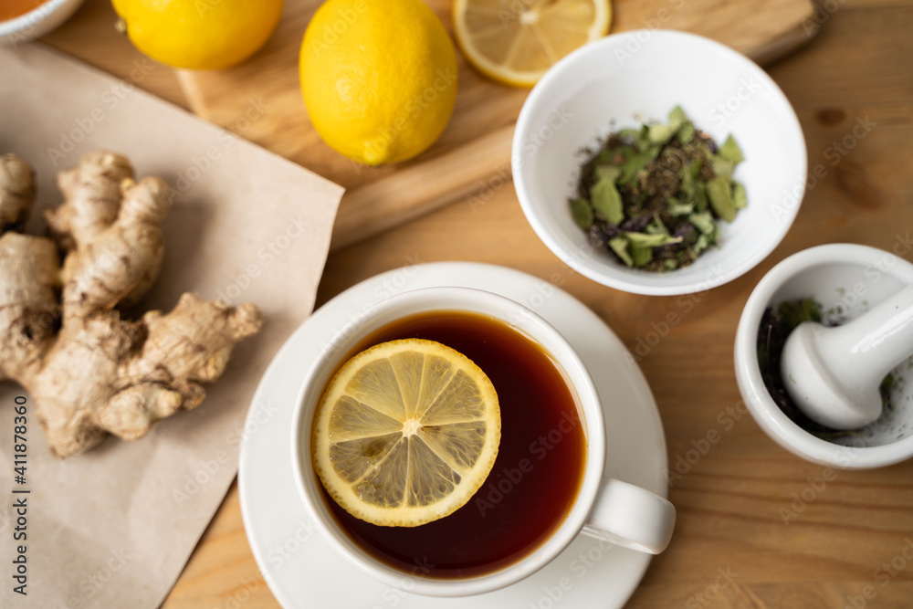 Antiviral drink with lemon, honey and ginger root, strengthening of immunity concept Antiviral drink with lemon, honey and ginger root, strengthening of immunity concept