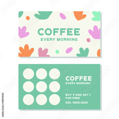 Loyalty card for cafe coffee. Stamps card collect 9 get 1 free. abstract background