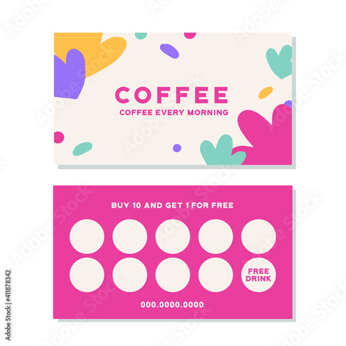 Loyalty card for cafe coffee. Stamps card collect 10 get 1 free. abstract background