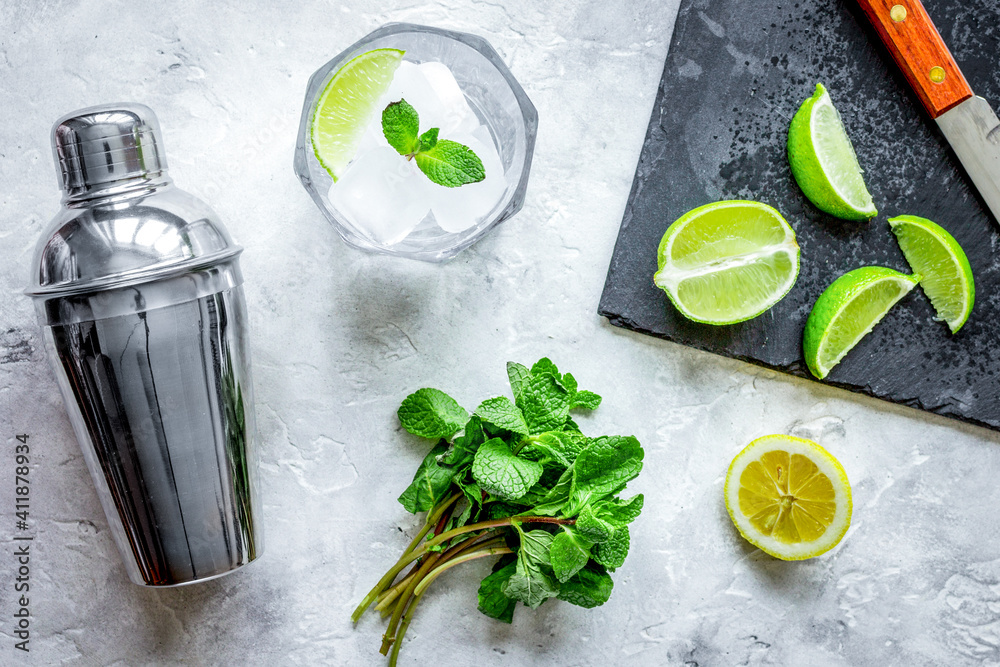 making mojito on stone background top view making mojito on stone background top view