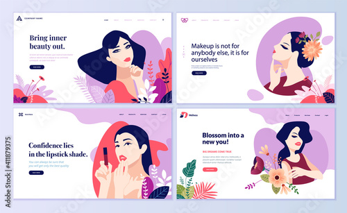 Web page design templates set for beauty, cosmetics, makeup, natural products, healthy life. Modern flat design vector illustration concepts for website and mobile website development. 