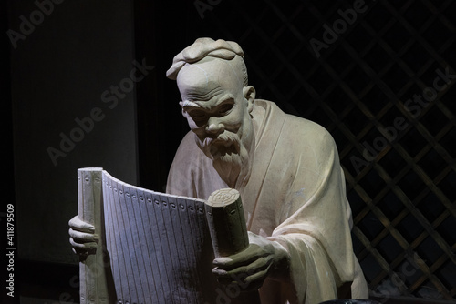Beijing, 02/2019. Representation of Confucius. This is a temple dedicated to Confucius, in Beijing, it is the place where people paid tribute to Confucius during the Yuan, Ming and Qing dynasties.