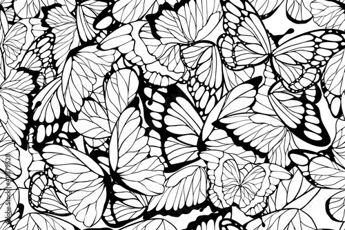 Seamless pattern of butterfly wings, monochrome, vector