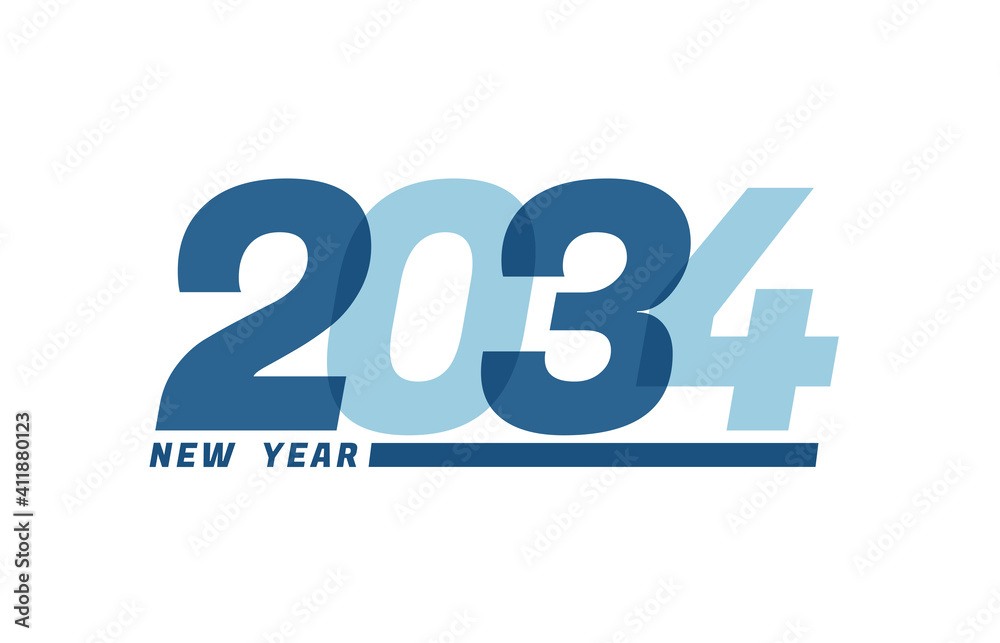 Happy New Year 2034. Happy New Year 2034 text design for Brochure design, card, banner Happy New Year 2034. Happy New Year 2034 text design for Brochure design, card, banner