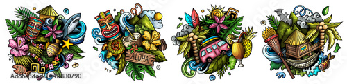 Hawaii cartoon vector doodle designs set.
