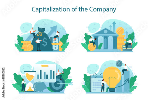 Capitalization of a company concept set. Appraisal of company stocks multiplied