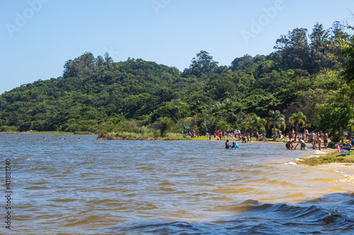 people on the beach located in Florianopolis  Lagoa do Peri  Santa Catarina  Brazil  Florian  polis