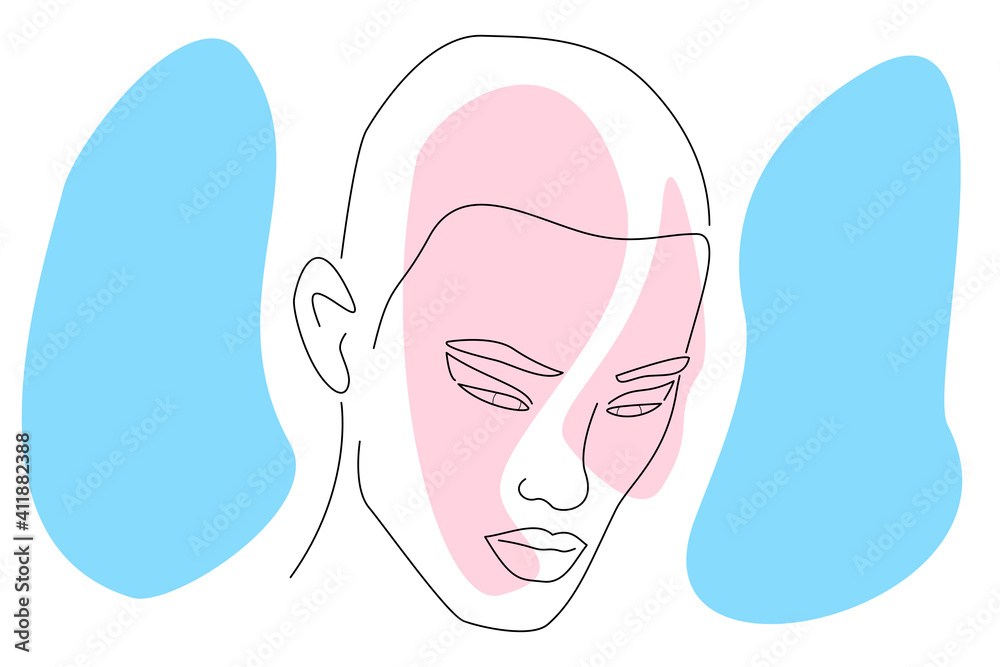 Hand drawn vector illustration in modern abstract style of a sad non binary face. Abstract modern androgynous face portrait. Hand drawn vector illustration in modern abstract style of a sad non binary face. Abstract modern androgynous face portrait.