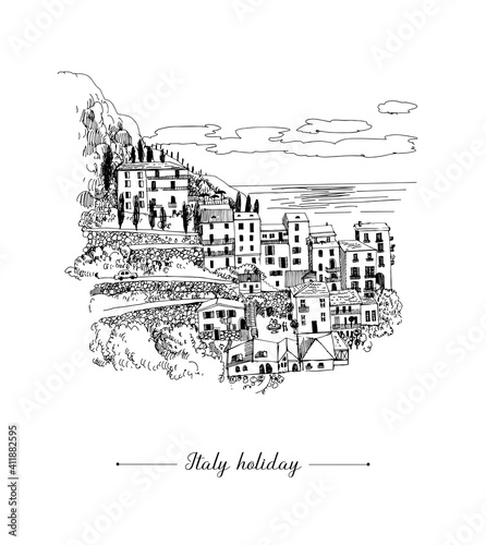 Summer holiday card. Illustration  of mediterranean landscape