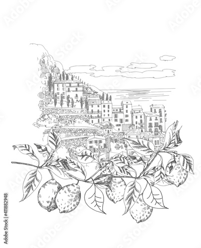 Wallpaper Mural Summer holiday card. Illustration  of mediterranean landscape Torontodigital.ca