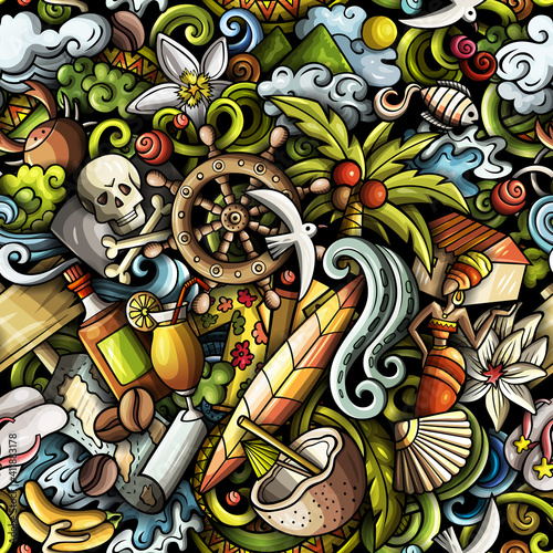 Cartoon doodles Haiti seamless pattern.