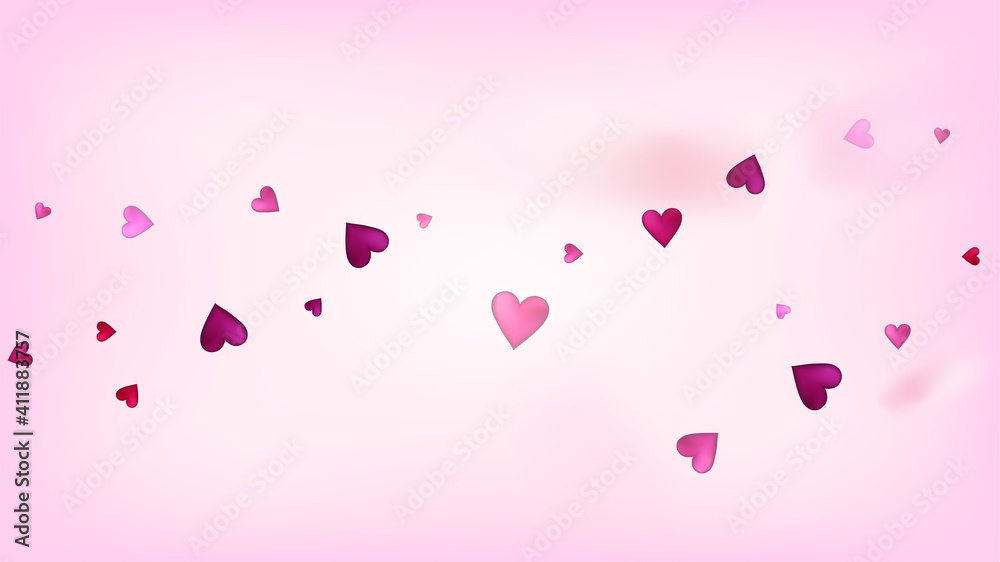 Flying Hearts Vector Confetti. Valentines Day Wedding Pattern. Rich VIP Gift, Birthday Card, Poster Background Valentines Day Decoration with Falling Down Hearts Confetti. Beautiful Pink Border
