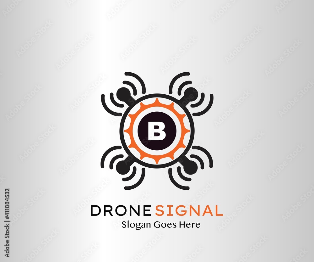 Fototapeta premium Drone Wireless Signal Letter B logo Icon, Abstract Technology Drone Service and Wireless Vector Design Concept
