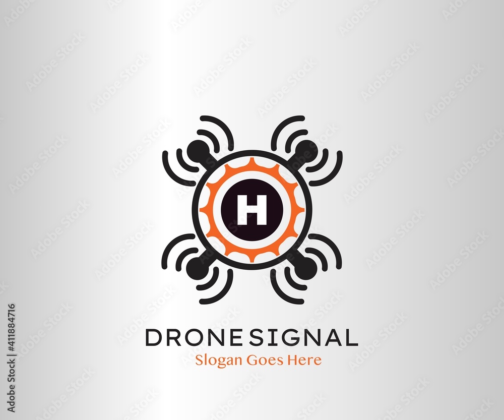 Naklejka premium Drone Wireless Signal Letter H logo Icon, Abstract Technology Drone Service and Wireless Vector Design Concept