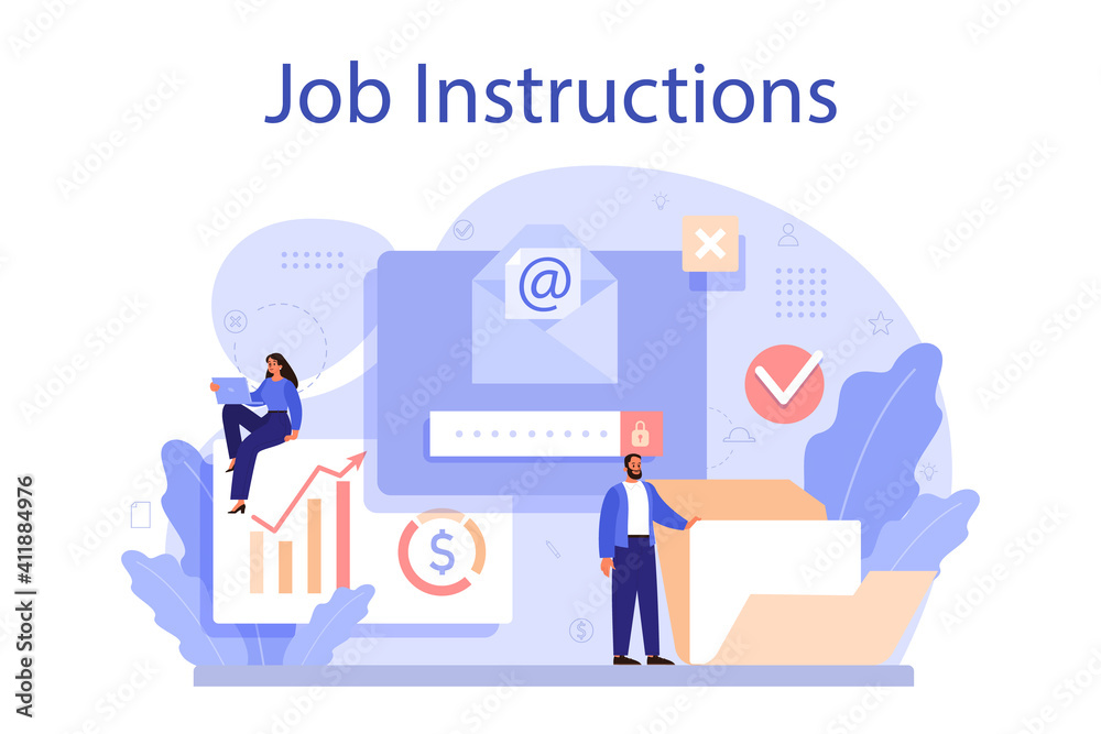 Job instruction concept. Personnel management and empolyee Job instruction concept. Personnel management and empolyee