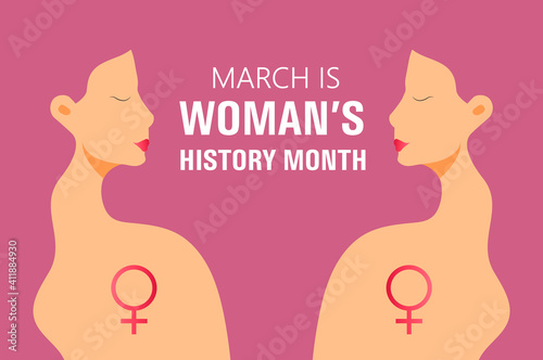 Woman history month concept vector on flat style. Event is celebrated in March in USA, United Kingdom, Australia. Girl power and feminism illustration for web, poster