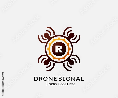 Drone Wireless Signal Letter R logo Icon, Abstract Technology Drone Service and Wireless Vector Design Concept