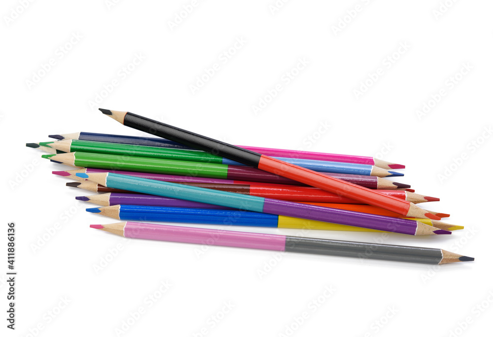 sharpened colored wooden pencils on an white background