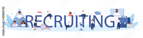 Recruiting typographic header. Business recruitment and empolyee adaptation.
