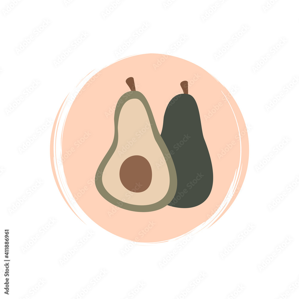 Cute avocado icon vector, illustration on circle with brush texture, for social media story and instagram highlights Cute avocado icon vector, illustration on circle with brush texture, for social media story and instagram highlights